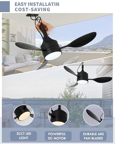 37" Outdoor Ceiling Fan with Light, IP65 Waterproof, Quiet DC Reversible Motor, APP & Remote Control, Dimmable LED 3 Color, 6 Speed, Timing Memory, Plug in Portable Ceiling Fan for Patio Porch Gazebo view 5