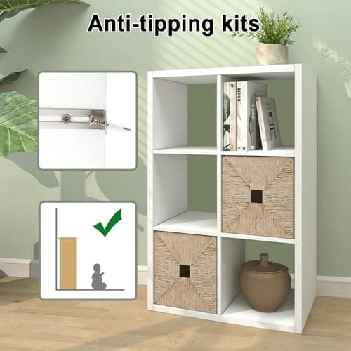 CTESNE【2026 Wooden Thick Frame 6 Cube Storage Organizer Shelf with Anti-Tipping Kits + Reversible Open Back Bookcase, Horizontal and Vertical Dual-use（White,11inch） view 5