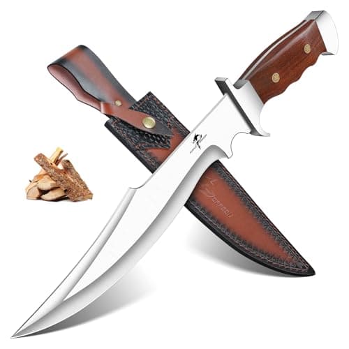 Purple Dragon Bowie Knife 10.63" - Fixed Blade Survival Knife with Wood Handle, Heavy Duty Hunting Knives with Artisan Leather Sheath & Gift Box for Men Outdoors view 1