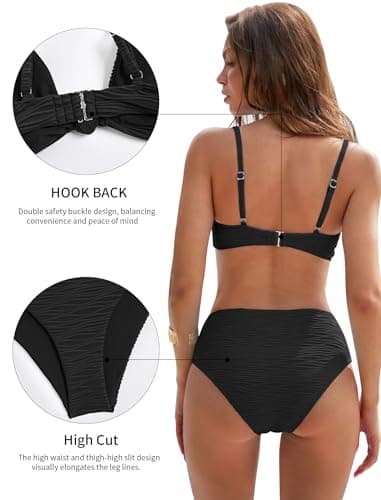 ZAFUL Bikini Set for Women V Neck Knot Front Push Up Bathing Suit High Cut Two Piece Swimsuit Brazilian Cheeky Swimwear view 5