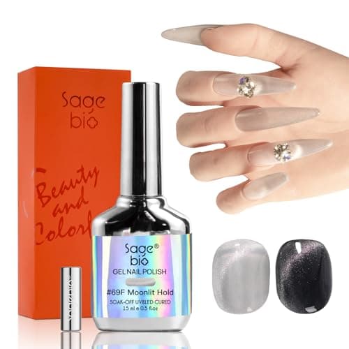 SAGEBIO Cat Eye Gel Nail Polish with Magnet Stick, 15ml Magnetic Gel, Create Stunning Cat Eye Effects for DIY Manicures, Long-Lasting, Salon-Quality Finish, Moonlit Hold view 1