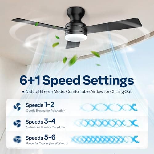 VIVOHOME Ceiling Fans with Lights, 42 inch Low Profile Ceiling Fan with Light and Remote, Flush Mount for Bedroom, Living Room, Garage, 6+1 Speeds, 3CCT, Dimmable, Timer, Quiet Reversible, Black view 5