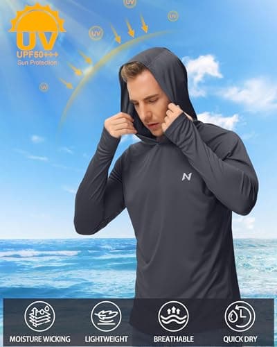 isnowood Sun Shirt UPF 50+ Men's Fishing Shirt Long Sleeve UV Protection Hoodie Rash Guard for Swimming Running Hiking Light view 3