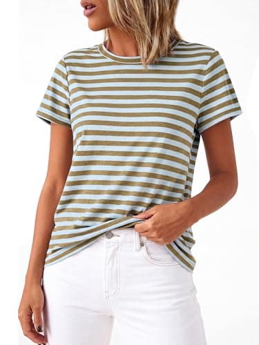 BTFBM Tops for Women Trendy Summer 2026 Crew Neck Short Sleeve T Shirts Striped Casual Vacation Blouse Loose Basic Tee view 5