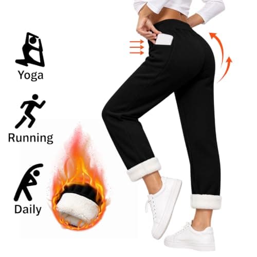 Fleece Lined Pants Women Winter Thermal Thick Straight Sweatpants view 4