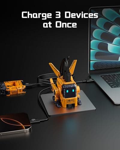 GravaStar 65W Charger, Alpha65 Robot Fast GaN Charger Block, 3-Port Fast Power Adapter, Foldable Compact for Travle, Used for iPhone, MacBook, iPad, Galaxy S23/S24, Steam Deck (65W, Yellow) view 3