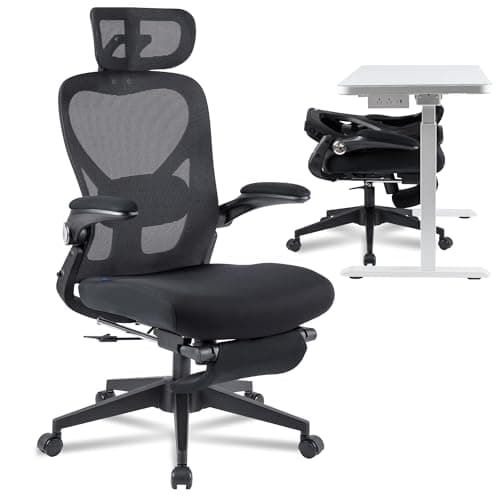 FLEXISPOT Foldex Ergonomic Office Chair, Folding Chair for Small Spaces with Lumbar Support, Flip-up Armrests, 3D Headrest, Desk Chairs with Footrest for Work,Video Game,Gift (Foam Seat, Black) view 1