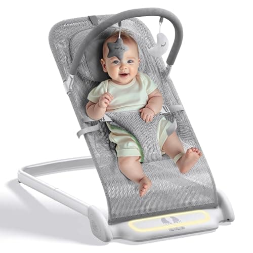 Derson Baby Bouncer, Portable Baby Bouncer Seat for Babies 0-6 Months, Infant Bouncer Chair Newborn with 8 Soothing Music, Foldable, Natural Vibrations (Gray) — image 1