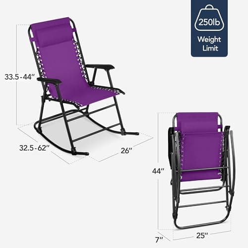 Best Choice Products Outdoor Zero Gravity Rocking Chair, Folding Reclining Patio Lounge Chair with Adjustable Pillow for Lawn, Beach, Camping - Amethyst Purple view 3