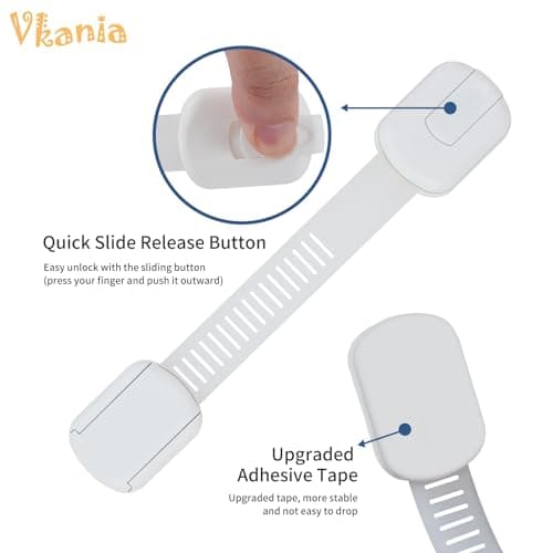Vkania 12-Pack Baby Proofing Cabinet Locks, Adjustable Adhesive Safety Strap Latches for Cabinets, Drawers, Fridge, Oven & Toilet Seat,No Drill Child Safety Lock Kit, Easy Installation view 5