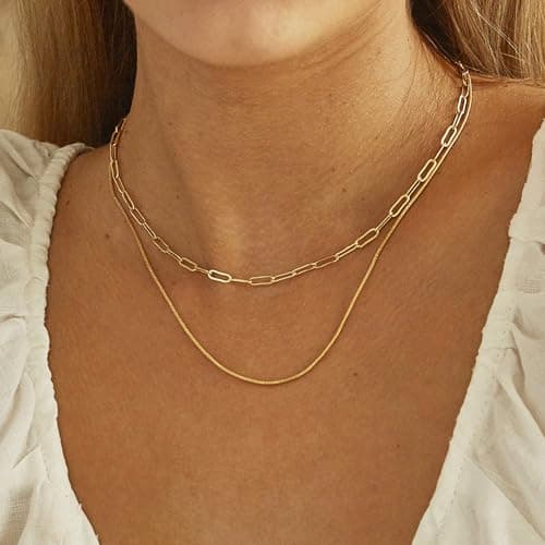 JNZSSWHJJH Gold Chain Necklace for Women - 18K Gold Plated Gold Chain Necklace Layered Herringbone Rope Snake Paperclip Chain Necklaces Dainty Gold Chain Necklace for Women Gold Jewelry Gifts view 2