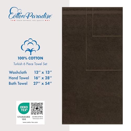 Cotton Paradise 6 Piece Towel Set, 100% Cotton Soft Absorbent Turkish Towels for Bathroom, 2 Bath Towels 2 Hand Towels 2 Washcloths, Brown Towel Set view 4