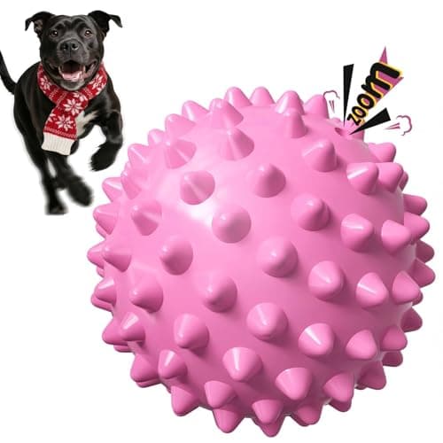 Apasiri Interactive Squeaky Balls for Dogs: 3.5-Inch Bacon-Flavored Spiky Dog Balls for Aggressive Chewers, Large Durable Rubber Floating Dog Toys for Large/Medium Dogs, Pink-Party Dog Gifts Birthday