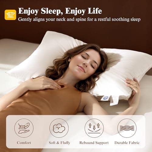 Canadian White Goose Down Queen Size Pillow,600TC Cotton Cover 1PC,20"x30" | Fluffy 900+ loft white goose down, premium 600-thread cotton shell, ergonomic fill eases neck ache for side & back sleepers view 6