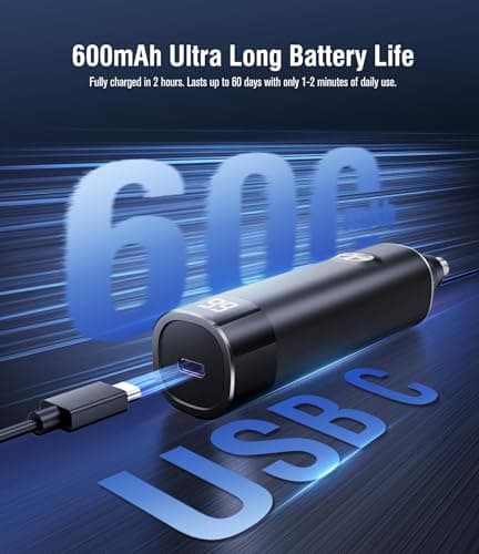 Nose Hair Trimmer for Men, 3-in-1 Professional Painless USB-C Rechargeable Eyebrow & Facial Nose Trimmer for Men Women, LED Display Trimmer with Powerful Motor and Dual-Edge Blades, IPX7 Waterproof view 4