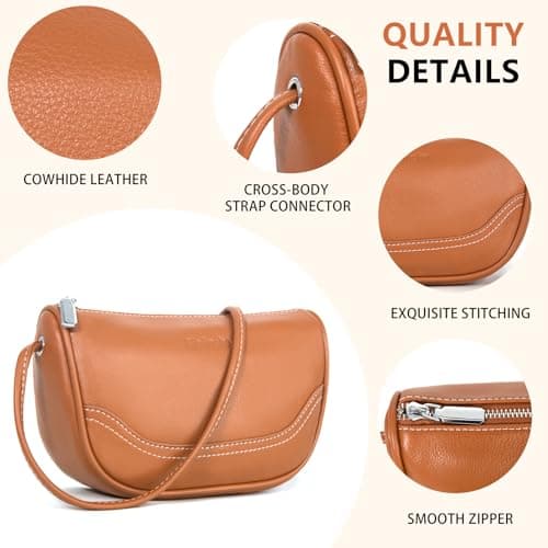 Genuine Leather Mini Crescent Bag for Women, Small Crossbody Hobo Purse for Evening Out & Shopping, Lightweight and Compact view 6