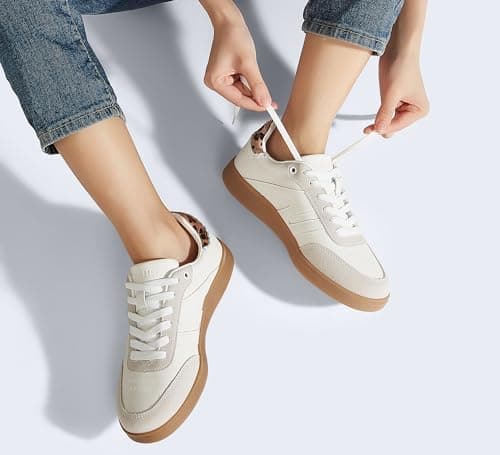 LUCKY STEP Women Classic Retro Gum Sole Fashion Sneakers Casual Tennis Skate Shoe Genuine Leather Walking Footwear Anti Slip Trainers view 2