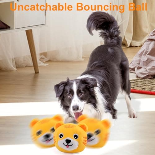 Mity rain Interactive Dog Toys, Active Moving Pet Plush Toy for Dogs, Dog Squeaky Moving Ball Toys with Chewable Plush Cover&Music for Small Medium Large Dogs Chasing (Tiger Pattern) view 3