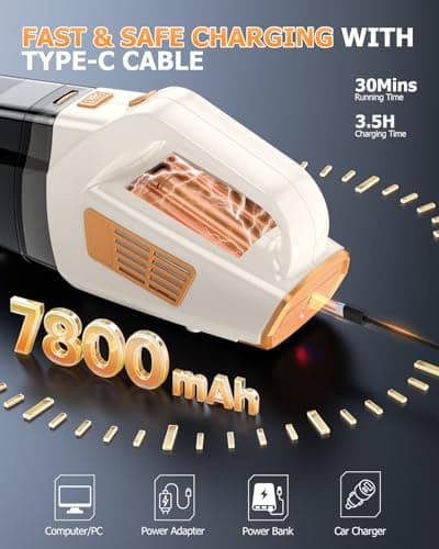 BQYPOWER Handheld Vacuum Cordless, 16000PA Strong Suction Hand Held Vacuum Cordless Rechargeable with Multiple Accessories, Portable Car Vacuum Cleaner High Power for Car Home Office view 5