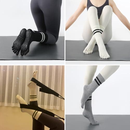 CIENCHENSOX Pilates Socks for Women, Non Slip Yoga Five Toe Grippy Socks for Hospital Barre Sticky Gym Slipper Socks 4 Pairs view 5