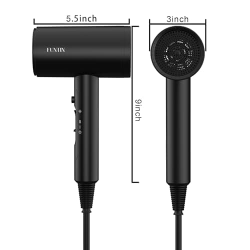 FUNTIN Hair Dryer, Blow Dryer with Diffuser Brush Comb for Women 4C Thick Curly Hair 1800w-Professional Black view 2