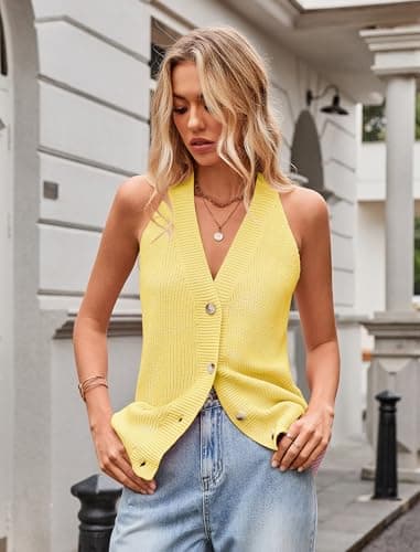 Sumtory Women Sweater Vest Button Down V Neck Knit Tank Top Sleeveless Cardigans view 2