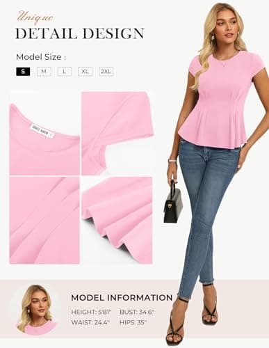 GRACE KARIN Womens Peplum Tops Dressy Casual,2026 Summer Short Sleeve Work Blouses, Business Shirts Fashion Clothes view 4