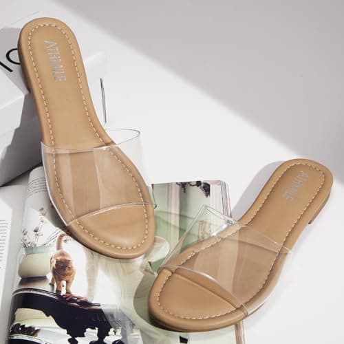 ATHMILE Sandals for Women 2026 One Band Womens Sandals Dressy Open Toe Flats Summer Slides for Casual Party Cute Beach view 3