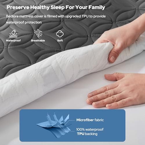 BEDLORE Waterproof Mattress Protector, Queen Size Mattress Pad Noiseless with Deep Pocket 6"-18" Depth, Soft Breathable Dirt-Proof Bed Mattress Cover Washable for Home, Bedroom, Hotel (Gray) view 2