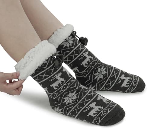 BenSorts Women Non Slip Winter Thick Slipper Socks with Grippers Warm Fuzzy Socks Christmas Gifts view 5