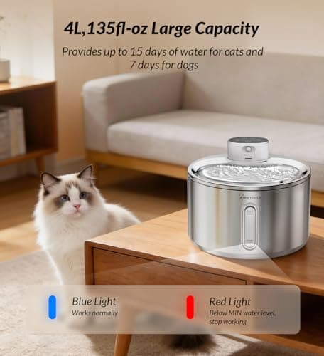 Cat Water Fountain Stainless Steel,135fl-oz/4L Wireless Cat Fountain Battery Operated Pet Fountain with 5 Filters for Dogs Cats Indoor view 5