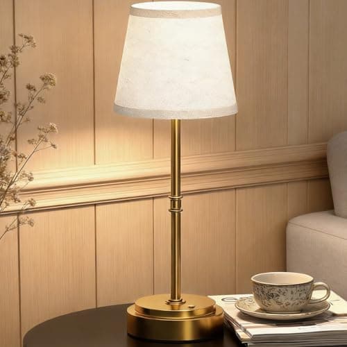 Rechargeable Cordless Table Lamp, Nightstand to End Table,Gold,1 Pack | 6000mAh Battery Operated, 16-Inch Antique Brass Aesthetic, For Kitchen Counter, Bathroom Vanity and Dining Room view 2
