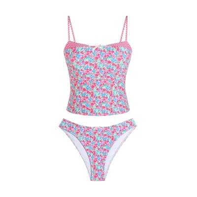 ZAFUL Cute Tankini Swimsuits for Women Retro Y2K High Cut Two Piece Bathing Suit 2026 Beach Swimwear