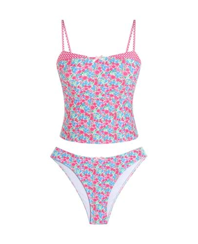 ZAFUL Cute Tankini Swimsuits for Women Retro Y2K High Cut Two Piece Bathing Suit 2026 Beach Swimwear view 1