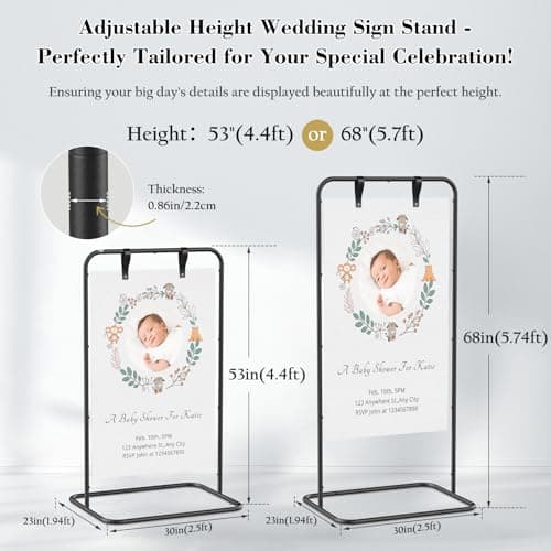 Wedding Welcome Sign Stand, Adjustable Welcome to Our Wedding Sign Holder with Poster Design & Leather Hanging Straps & Vine, Black Easel Stand for Welcome Sign, Party, Seating Charts, Wedding Decor view 2