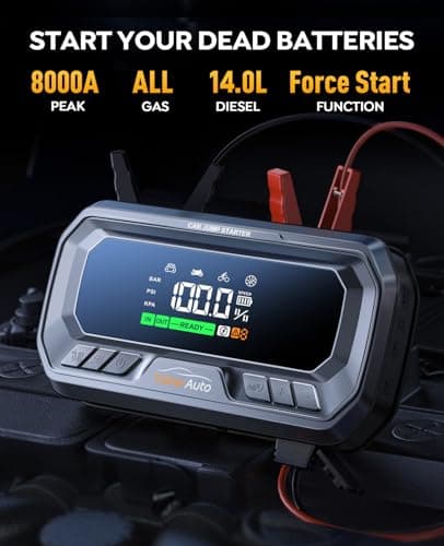 YaberAuto 16-in-1 Jump Starter with Air Compressor 8000A 160PSI 65W Charge | 99Wh Portable Car Battery Jump Starter (All Gas/14L Diesel) Jump Box Car Battery Jumper Starter Portable Jumper Cable 160W DC view 2