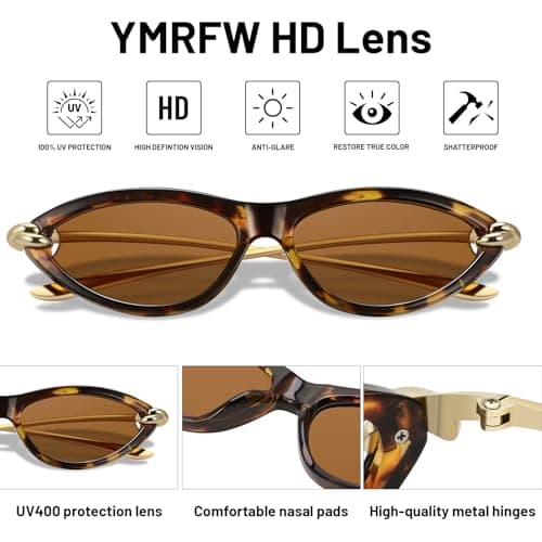 YMRFW Retro Oval Cat Eye Sunglasses for Women Y2k Designer Trendy Narrow Shades Metal Temples UV protection Sun Glasses view 5