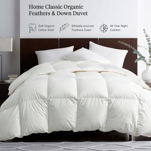 Ltinhome Feathers & Down Comforter, Organic Duvet Insert, 100% Cotton Shell, Ethically-sourced Feathers and Down Filler, All Season Warm, King Size, White view 2