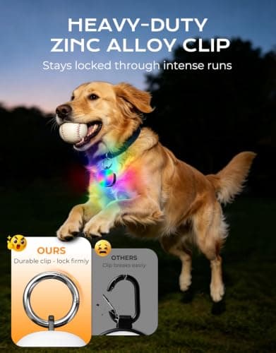 Cuvccn Safety Light 100LM, 4 Modes Dog Collar Light/Stroller/Backpack Light | Eye-friendly RGB Light, Waterproof & Rechargeable Dog Light, 8-22h Runtime, Zinc Alloy Clip on Light for Dog Walking/Hiking view 5