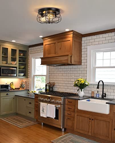 foucasal Industrial Black Flush Mount Ceiling Light 2-Light Farmhouse Fixtures Metal Cage Ceiling Lighting for Hallway, Kitchen, Foyer Bedroom Living Room Laundry view 6