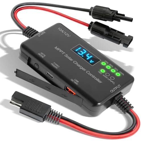 VUICCI 10A MPPT Solar Charge Controller 12V, 30V Max VOC | 22W Type-C & 18W USB Fast Charging | LCD, Multi Protection | Compatible with LiFePO4, AGM, Gel | for RV, Solar Shed Off Grid System — image 1