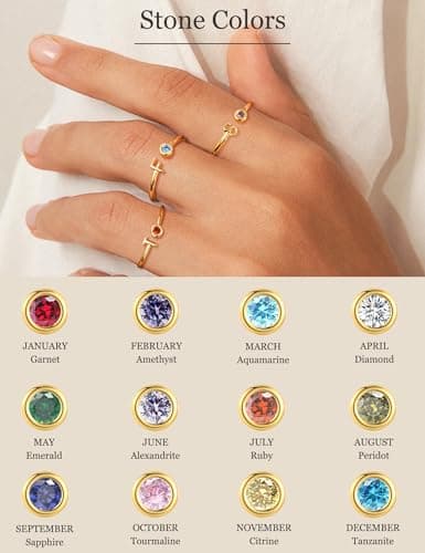 ZNBOH Gold Birthstone Initial Rings for Women Non Tarnish Dainty 14K Gold Plated Adjustable Letter Ring for Women Stackable Cute Thumb Pinky Fashion Unique Open Simple Birthday Gifts Jewelry view 4