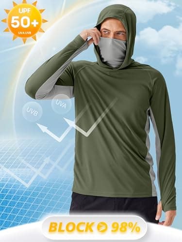 PINSPARK UPF 50+ Sun Hoodie Long Sleeve Fishing Shirts for Men with Mask | Cooling rash guard fishing shirts for men. Quick dry lightweight athletic performance gear for hiking running and outdoor view 5