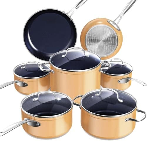 Nuwave Healthy Duralon Blue Ceramic Nonstick Cookware Set, Diamond Infused Scratch-Resistant, PFAS Free, Dishwasher & Oven Safe, Induction Ready & Evenly Heats, Tempered Glass Lids & Stay-Cool Handles view 1