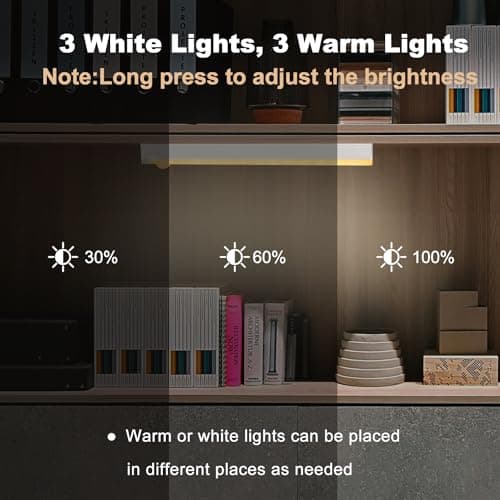 6 Pack Motion Sensor Under Cabinet Light, Magnetic Rechargeable Warm White 2 Color Under Counter Light, 8 Inch LED Closet for Stair Bedroom Cupboard view 3