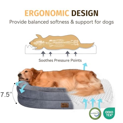 WOZOKE Orthopedic Dog Bed for Large Dogs, Waterproof Dog Bed for Large Size Dogs with Bolsters, Egg Crate Foam Sofa Bed with Washable Removable Cover & Non-Slip Bottom, Dark Grey view 3