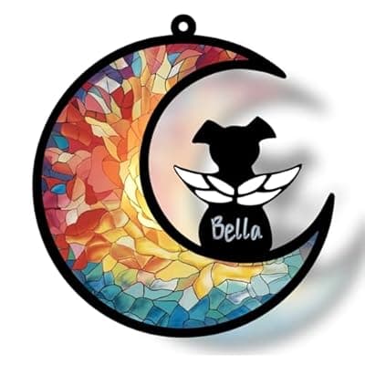 GDuolaPaws Personalized Dog Memorial Suncatcher, Pet Remembrance Gift for Loss of Dog, Dog Bereavement Gift, Rainbow Bridge Sympathy Gift with Name Date for Pet Lovers (Rainbow Glow)