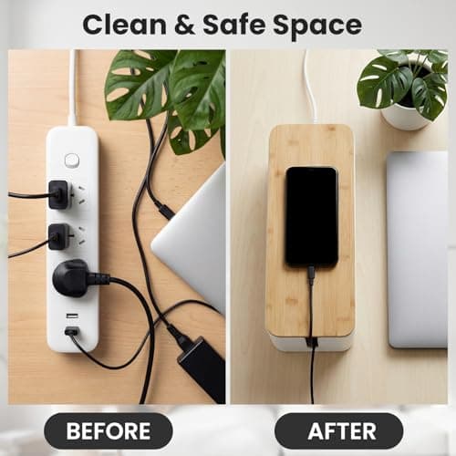2 Pack Cable Management Box - Cord Organizer Box with Wooden Lid for TV Wires, Power Strips, Router, USB Hub & Under Desk Power: Baby & Pet Proof Cord Management, Cord Hider for Home & Office (White) view 5