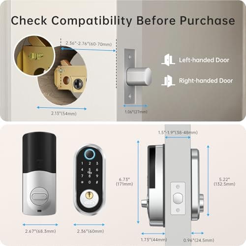 Smart Deadbolt, SMONET Fingerprint Electronic Deadbolt Door Lock with Keypad-Bluetooth Keyless Entry Front Door Digital Keypad App Control, Ekeys Sharing, App Monitoring Auto Lock for Homes and Hotel view 4