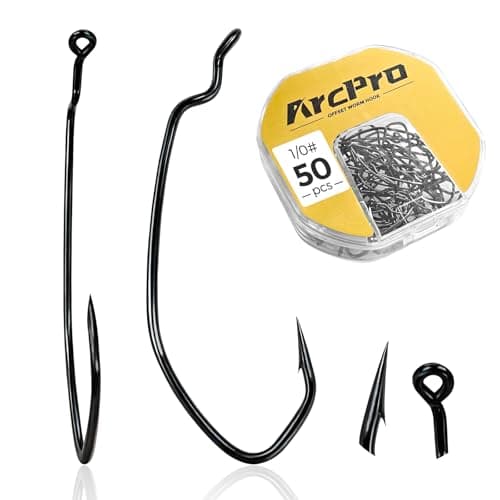 ArcPro Drop Shot Hooks, 100pcs Improve EWG Worm Hooks, Bass Fishing Hooks for Freshwater and Saltwater, High Carbon Steel Texas Rig Hooks with Portable Plastic Box, Black — image 1